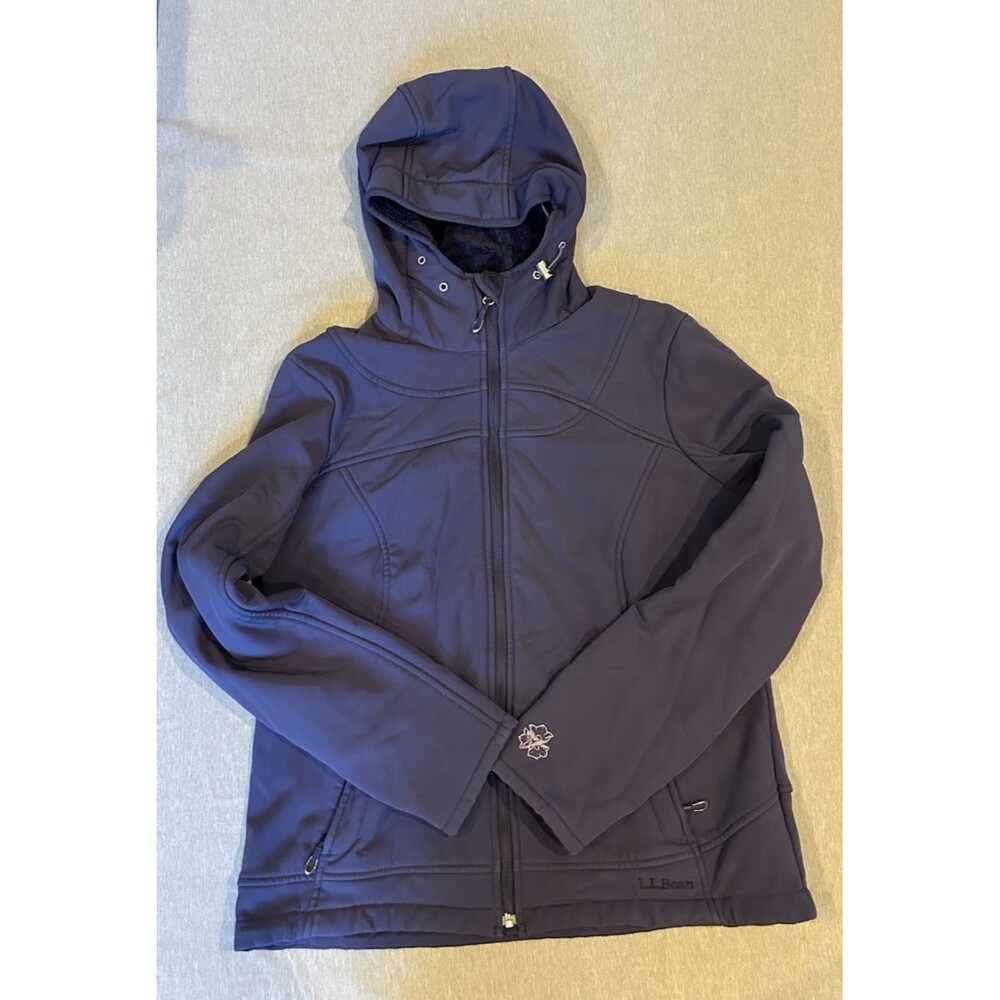 LL Bean Fleece Lined Womens Jacket Medium Hooded Zip Up Jacket Navy